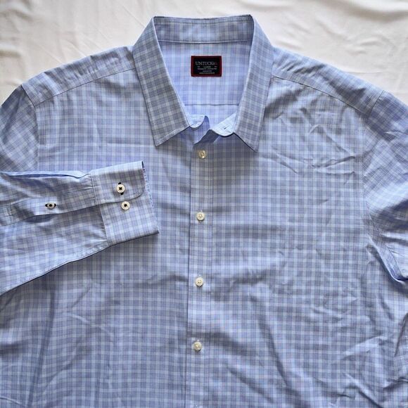 Set of 2 Blue Plaid Untuckit Long Sleeve Button Up Shirt Mens L - Picture 9 of 14